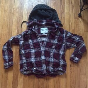 Plaid Maroon Kids Shirt with Hood